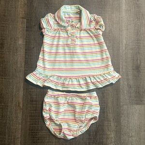 💞 Infant & Baby Girls Size 0-3 Months 2-Piece Striped Rainbow Polo Dress Set
